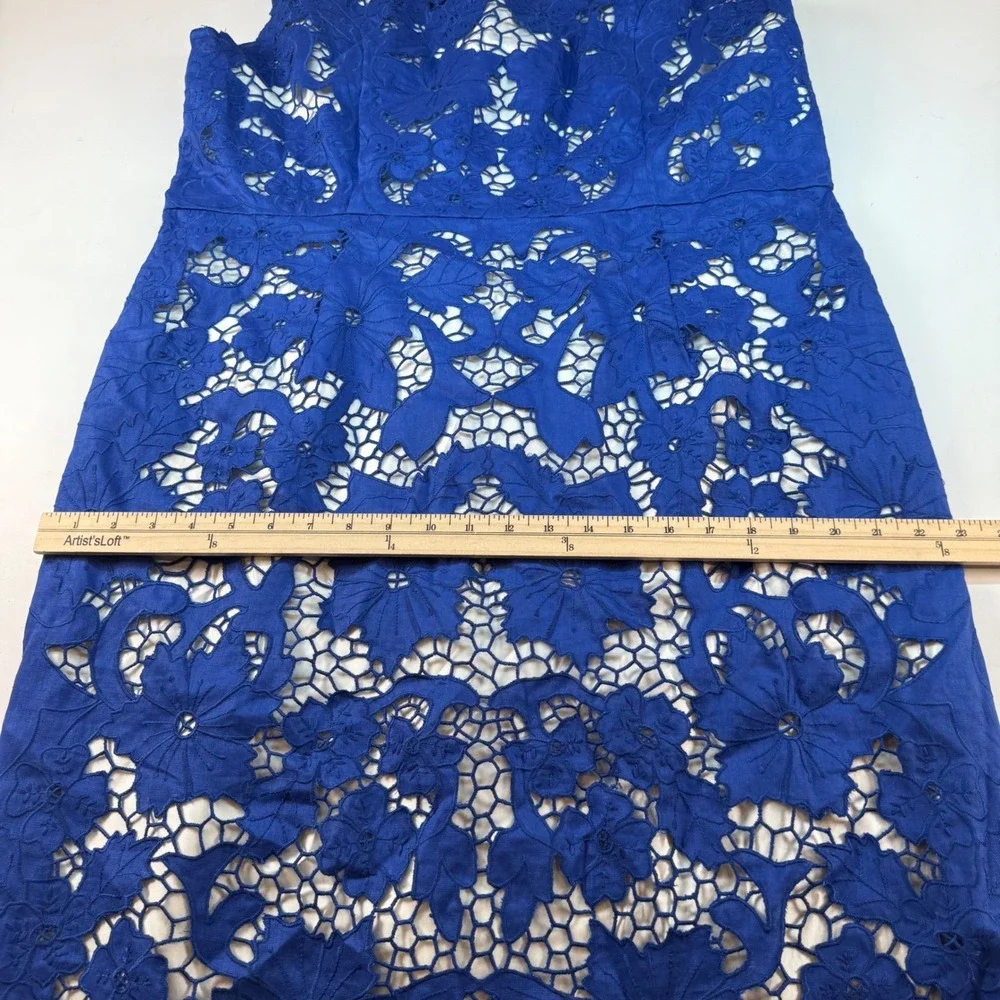 J. Peterman Blue Linen Lace Overlay Sheath Dress Women's Plus Size 20 Cocktail